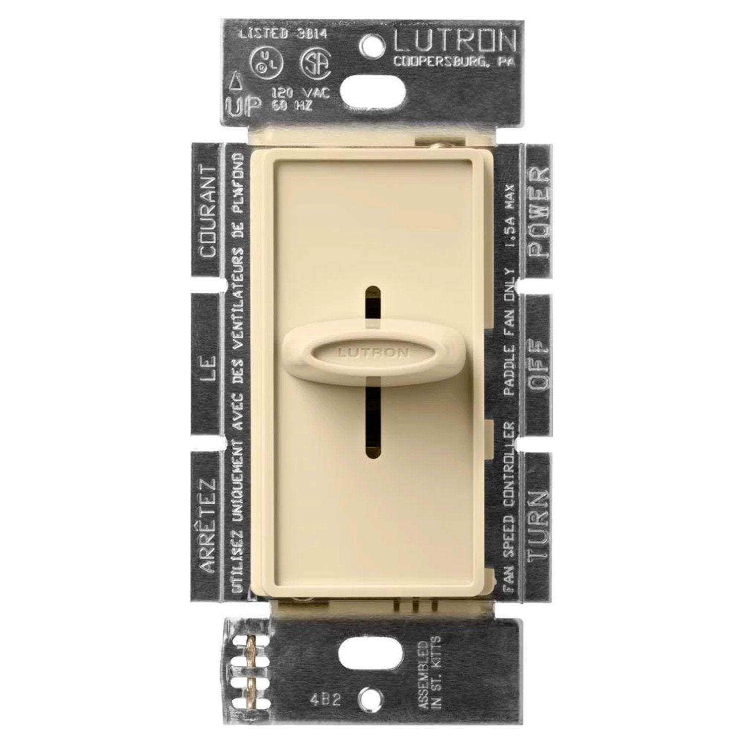 Lutron SFSQ-FH-IV Skylark Quiet 3-Speed Fan Control - 1.5A 3-Speed Ceiling Fan - 120V - Single Pole/3 Way- Finish: Matte Ivory