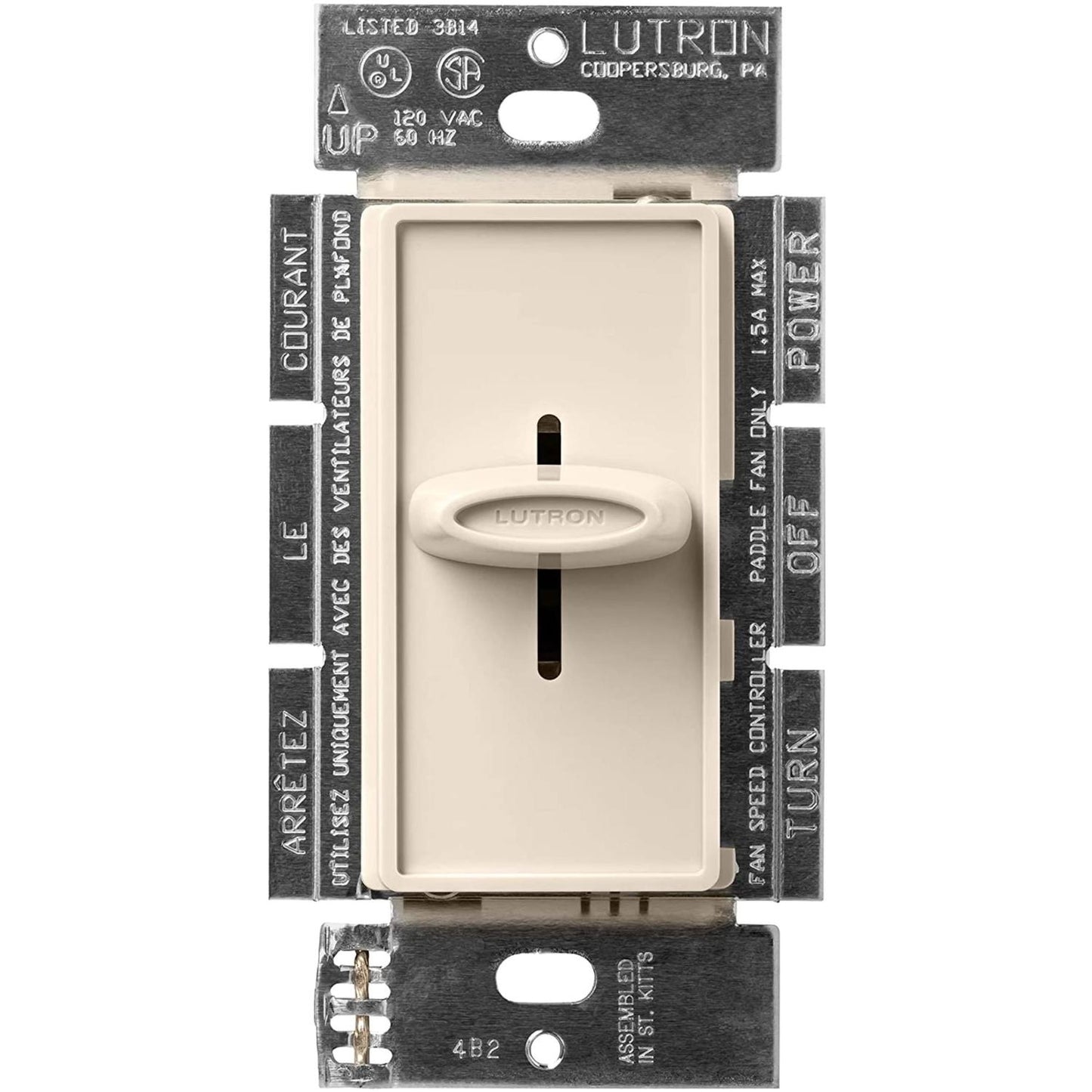 Lutron SFSQ-FH-LA Skylark Quiet 3-Speed Fan Control - 1.5A 3-Speed Ceiling Fan - 120V - Single Pole/3 Way- Finish: Matte Light Almond
