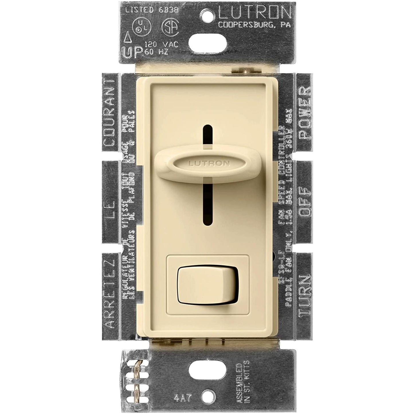 Lutron SFSQ-LFH-IV Skylark Dual Fan/Light Control - 1.5A Fan and 300W Incandescent/Halogen Light - 120V - Single Pole - Finish: Matte Ivory