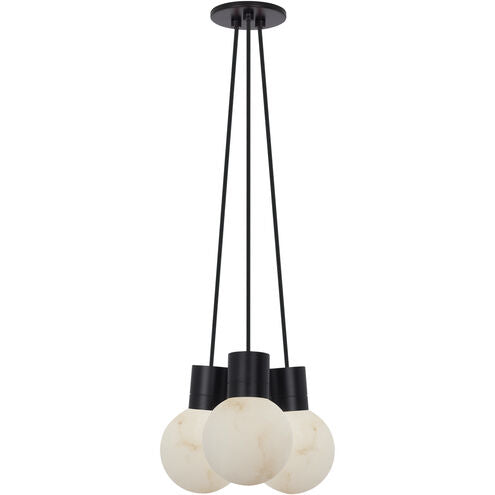 Visual Comfort Modern Collection SLCH542WDBB Sean Lavin Mina 3-Light LED Chandelier WD (3000K-2200K) Black Alabaster with Black Cord