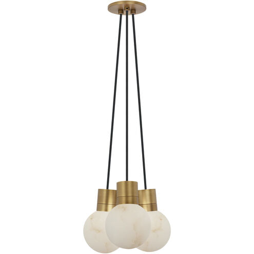 Visual Comfort Modern Collection SLCH54230BHAB Sean Lavin Mina 3-Light LED Chandelier Hand Rubbed Antique Brass Alabaster with Black Cord