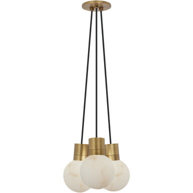 Visual Comfort Modern Collection SLCH542WDBHAB Sean Lavin Mina 3-Light LED Chandelier WD (3000K-2200K) Hand Rubbed Antique Brass with Black Cord
