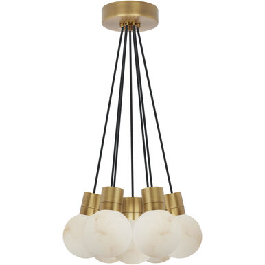 Visual Comfort Modern Collection SLCH54327BHAB Sean Lavin Mina 14" 7-Light LED Chandelier Hand Rubbed Antique Brass Alabaster
