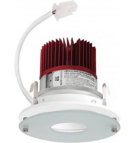 ELCO Lighting E412C0830W 4" LED light with white drop glass reflector trim and red heat sink.