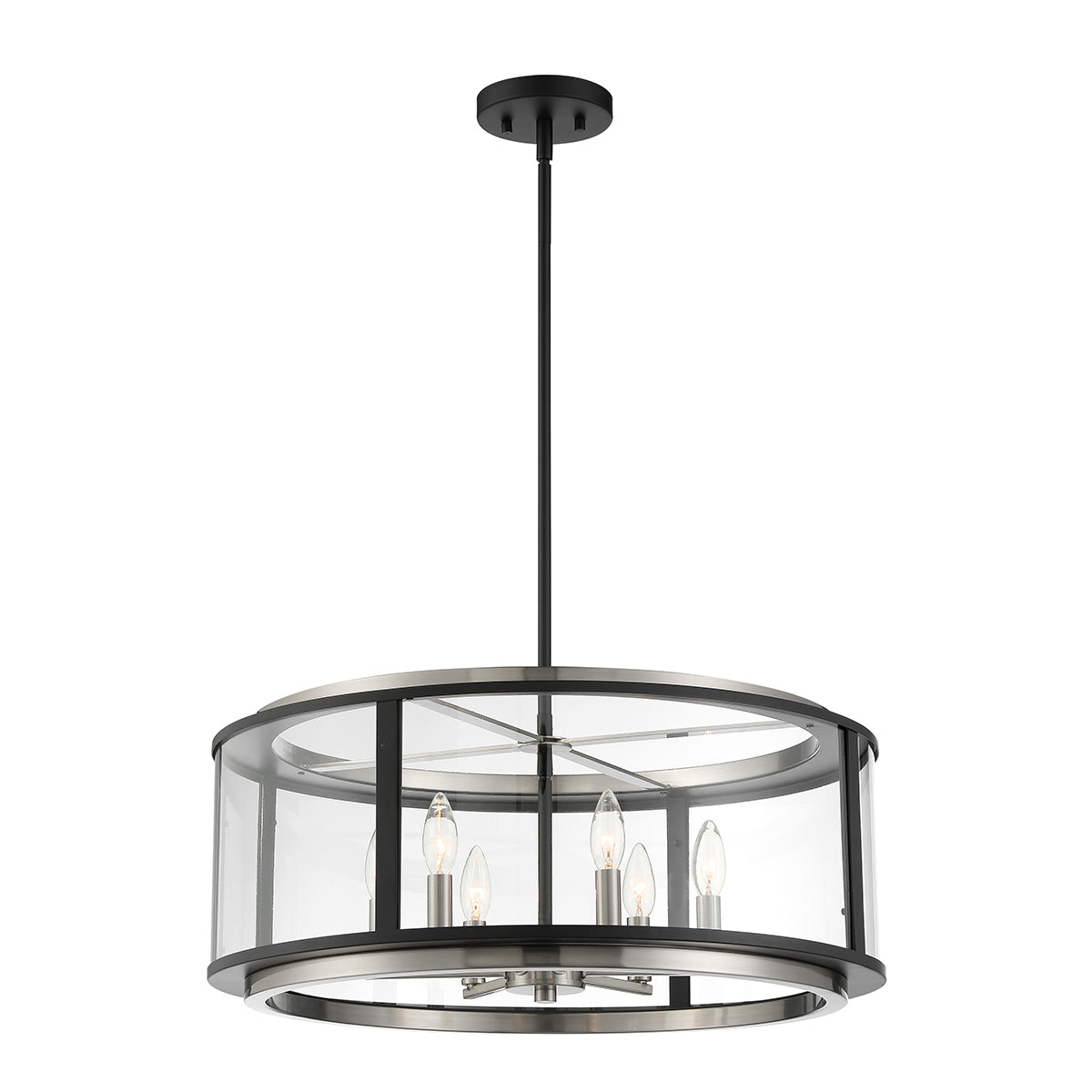 Eurofase lighting 38276-019 LED Tambouro 24 Inch Pendant Ceiling 6 Light Matte Black With Satin Nickel Finish