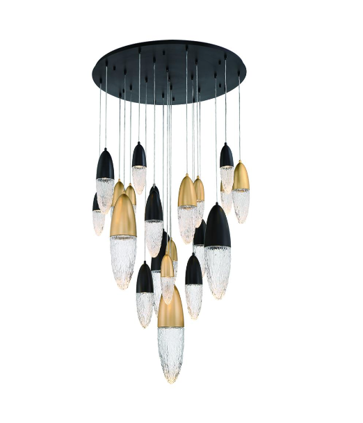 Eurofase Lighting 43860-043 40" Ecrou 22 Chandelier Ceiling Pendant Light, Black/Brass Finish