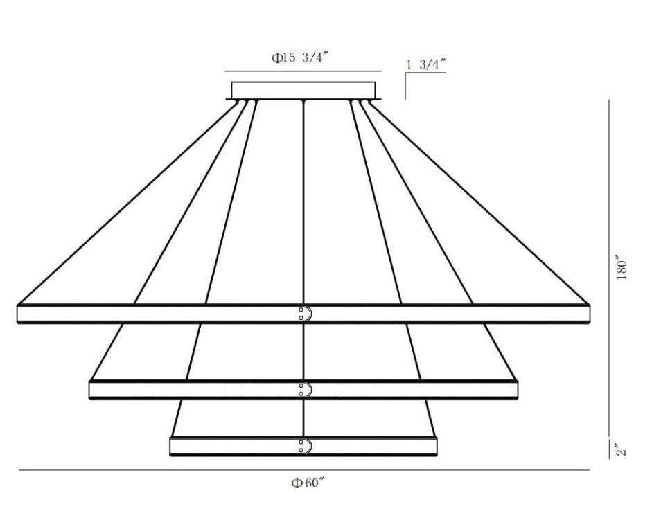 Eurofase Lighting 43900-039 Verdura 1 Light 60 inch 3 Ring Round Chandelier Ceiling Light Grey Finish