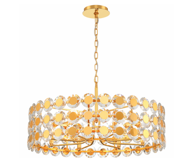 Eurofase Lighting 44286-025 Perrene 8 Lights Wide Crystal Pendant Chandelier Light, Gold Finish