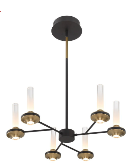 Eurofase Lighting 45712-012 Torcia 12 Lights 24" LED Chandelier Ceiling Light, Black/ Gold Finish