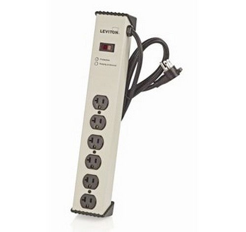 Leviton 5100-IS2 15A Surge Protected 6-Outlet Strip With Switch And 6 Feet 12-3 SJT Cord Length Aluminum Housing 125V AC - BuyRite Electric