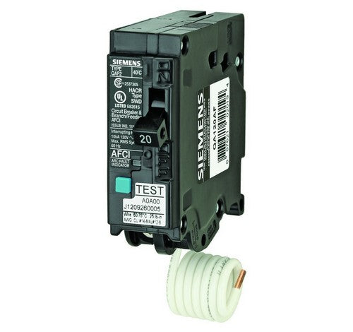Siemens QA120AF 20-Amp Single Pole Plug On Branch Feeder Style AFCI Breaker 120V - BuyRite Electric