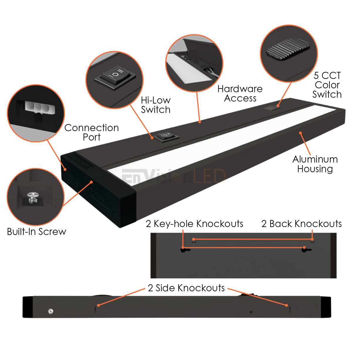 EnvisionLED LED-UC-8I-4W-5CCT-BZ LED 8 Inch Under Cabinet Bar Light 4W Bronze Finish