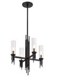 Alora Lighting CH335418MBCR Torres 18" Wide Clear Ribbed Chandelier 4 LED Light, Matte Black Finish