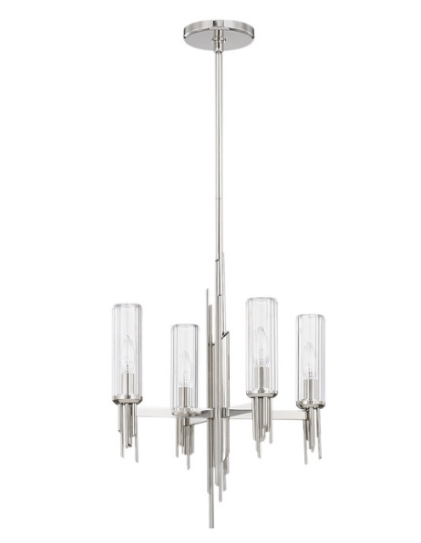 Alora Lighting CH335418PNCR Torres 18" Wide Clear Ribbed Chandelier 4 LED Light, Polished Nickel Finish