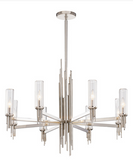 Alora Lighting CH335836PNCR Torres 36" Wide Clear Ribbed Chandelier 8 LED Ceiling Light, Polished Nickel Finish