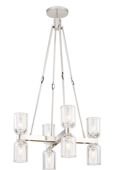 Alora Lighting CH338822PNCC Lucian 22" Wide Clear Glass Chandelier 8 LED Ceiling Light, Polished Nickel Finish