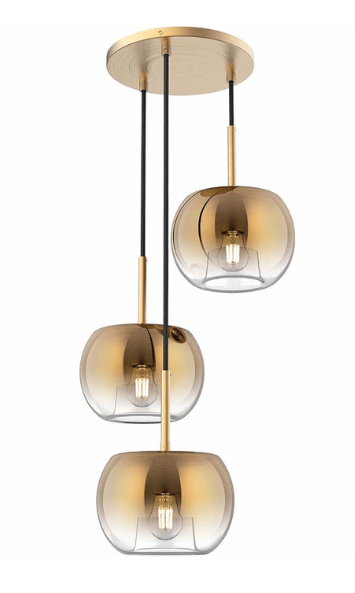 Kuzco Lighting CH57514-BG/CP 14" Samar 3 Chandeliers Pendant Light with Transition Copper Glass, Brushed Gold Finish