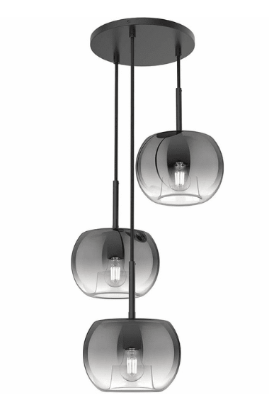 Kuzco Lighting CH57514-BK/SM 14" Samar 3 Chandeliers Pendant Light with Transition Smoked Glass, Black/Smoke Finish