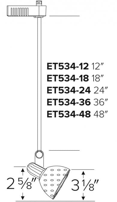 ELCO Lighting ET534-36B Electronic Low Voltage Clasp Accent Light with Stem Extension Track Fixture 36" Extension 50W 12V Black Finish
