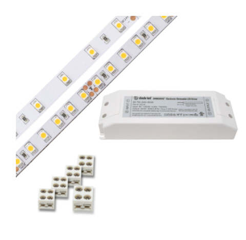 Diode LED DI-KIT-24V-BC1ODBELV60-4200 Blaze 100 Series 16.4ft Basics LED Tape Light Spool with 60W OMNIDRIVE BASICS ELV, Color Temperature 4200K, Voltage 24V