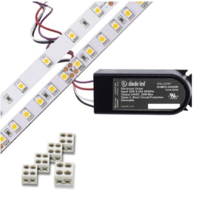 Diode LED DI-KIT-24V-BC2MD60-2700 Blaze 200 Series 16.4ft Basics LED Tape Light Spool with MikroDIM, Color Temperature 2700K, Voltage 24V