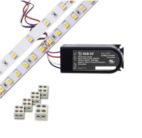 Diode LED DI-KIT-24V-BC2MD60-3500 Blaze 200 Series 16.4ft Basics LED Tape Light Spool with MikroDIM, Color Temperature 3500K, Voltage 24V