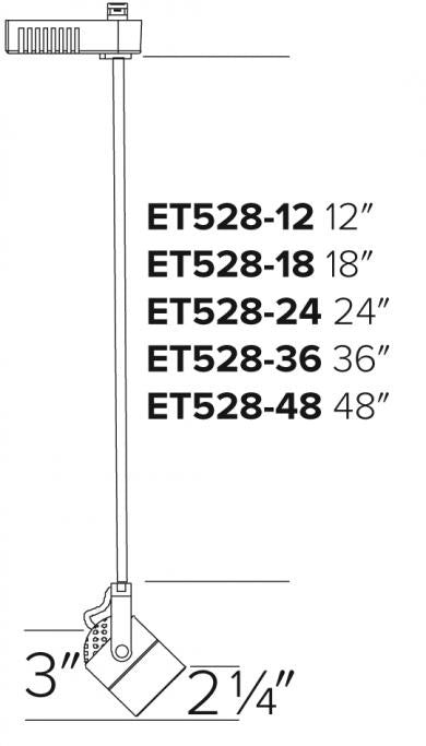 ELCO Lighting ET528-48B Electronic Low Voltage Cylinder Accent Light with Stem Extension Track Fixture 48" Extension 50W 12V Black Finish