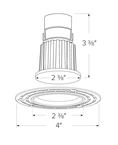 Elco Lighting E1L61NF27B 1" Trimless Round Recessed Oak™ Downlight, Beam Angle 28°, Color Temperature 2700K, All Black