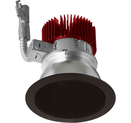 Black and silver 4-inch LED light engine trim with red heat sink; part of ELCO Lighting E410L1227B series, 2700K, 1250 Lumens.