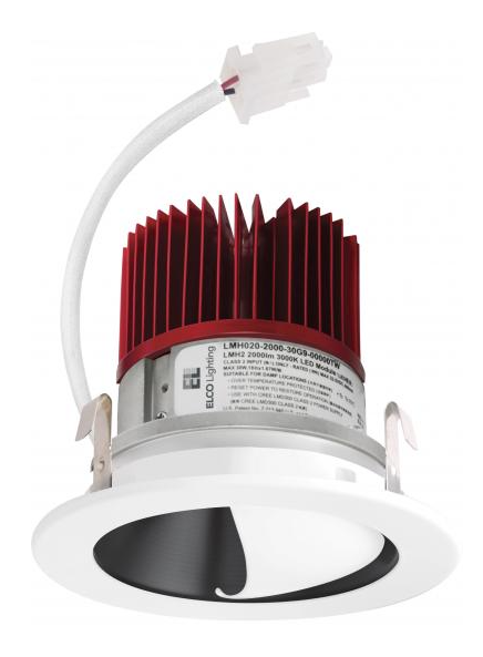 Elco Lighting E411C1230B2 4 Inches LED Light Engine with Wall Wash Reflector Trim, Color Temperature 3000K, Black w/White Ring Finish