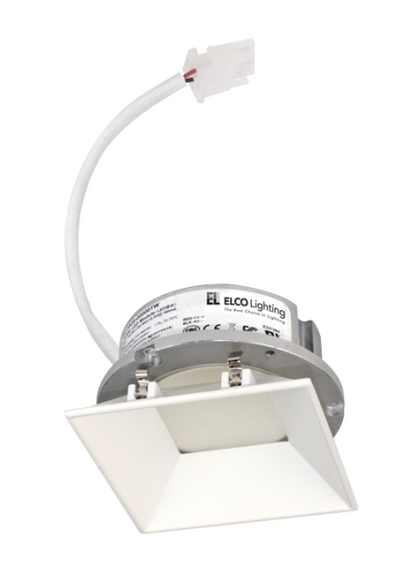 Elco Lighting E444C08SDW 4 Inches LED Light Engine with Trimless Reflector Square, Color Temperature SunsetK, All White Finish