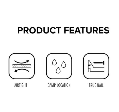 Product features icons for airtight, damp location, and true nail suitable for ELCO Lighting EL1499-277A installation.