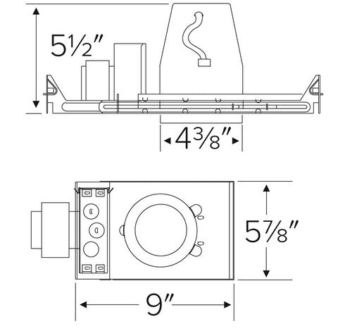 Diagram of ELCO Lighting EL1499A 50W 4" Low Voltage Housing with dimensions and magnetic transformer shown.