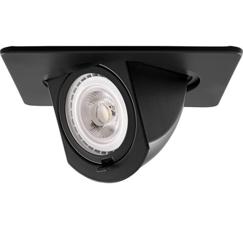 4" square black pull down trim with white circular light, part of ELCO Lighting EL2497B LED recessed lighting.