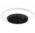 Black louvered trim with white round outer ring for recessed LED lighting, compatible with MR16 lamps.
