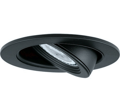 Black die-cast adjustable pull down trim with recessed LED lighting visible, suitable for MR16 lamps.