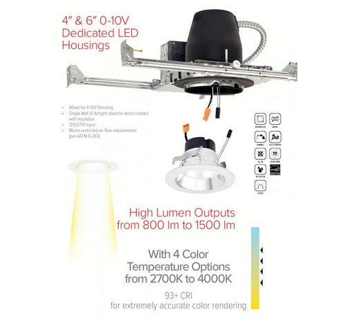 ELCO Lighting EL490ICDXA-B 14W 4″ 0-10V New Construction Dedicated LED Housing with Butterfly Bracket