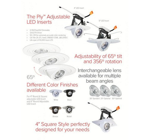 ELCO Lighting EL49727DXW 12.6W 4 Inch 0-10V Round Adjustable LED Insert White Finish 2700K