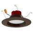 Bronze recessed lighting trim with round LED insert, frosted white lens, and orange connector; fits 5" or 6" housings.