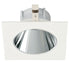 Square white ring finish LED recessed light with chrome deep reflector and twist-lock system.