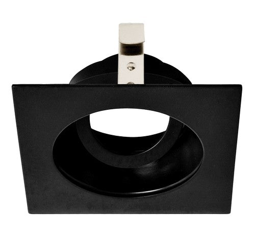 Black square die-cast adjustable gimbal trim for 3" recessed lighting; features twist-lock system for Koto™ LED Module.