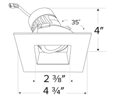 Elco Lighting ELK4759H Flexa™ 4 Inches Adjustable Square Reflector, Haze w/White Ring Finish