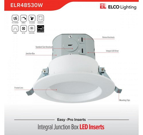 ELCO Lighting ELR48530W 12.5W 4 Inch Integral Junction Box LED Inserts 3000K 700 lm