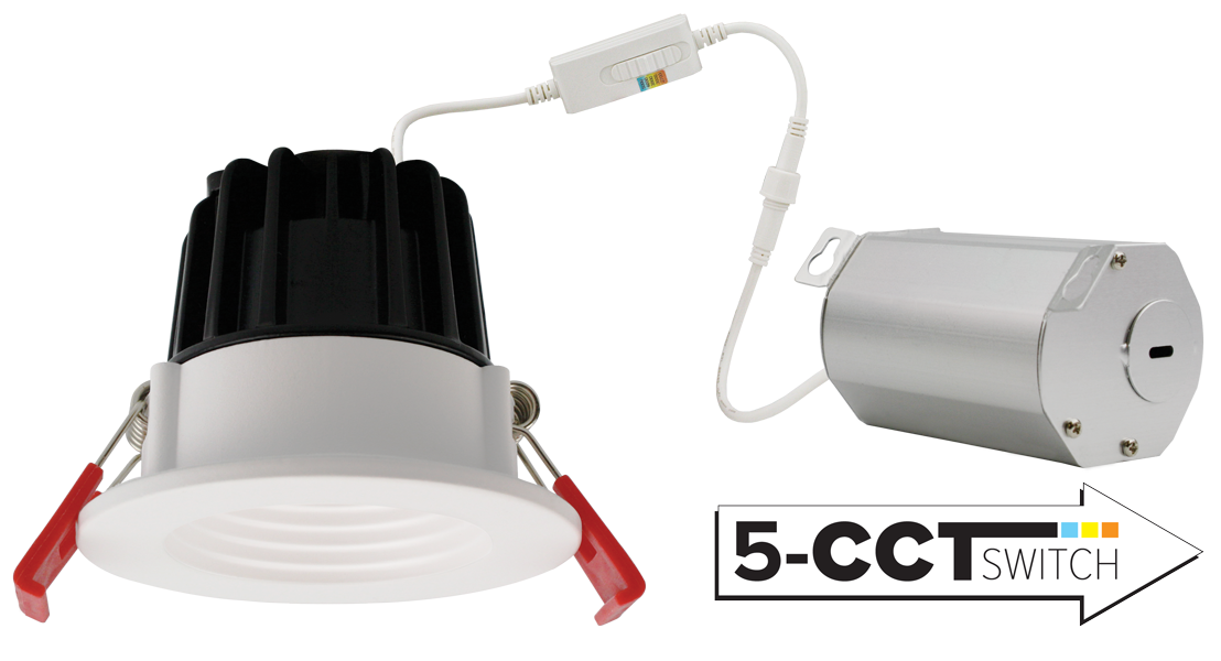 Elco Lighting ERT214CT5W 8W 2 Inch LED Round baffle White Finish 5 CCT Switch