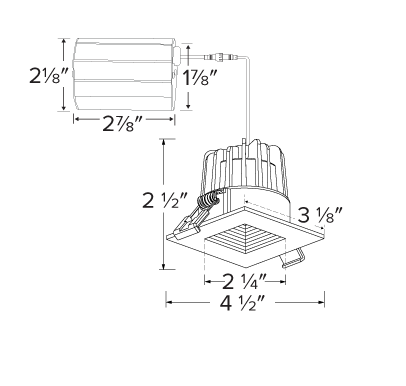 Elco Lighting ERT215CT5W 2" LED Square Baffle with 5-CCT Switch, Lumens 600 lm, Color Temperature 2700K-5000K, All White