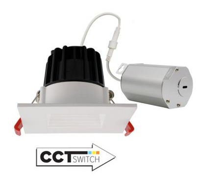 Elco Lighting ERT215CT5W 2" LED Square Baffle with 5-CCT Switch, Lumens 600 lm, Color Temperature 2700K-5000K, All White
