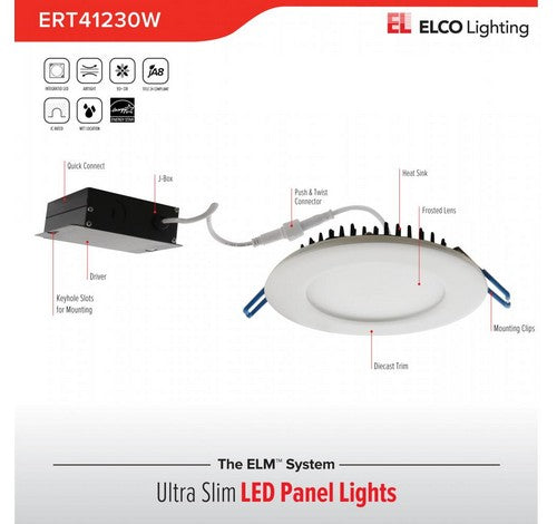 ELCO Lighting ERT41140N 9W 4" Ultra Slim LED Round Nickel Panel Light 4000K, 575lm