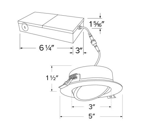 Elco Lighting ERT413CT5DXW 4" 120/277/347V LED Recessed Gimbal Downlight with 5-CCT Switch, Lumens 650 lm, Beam Angle 90° Color Temperature 2700K-5000K, All White