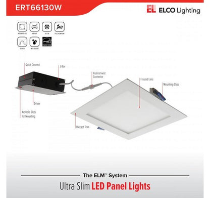 ELCO Lighting ERT66130N 12W 6" Ultra Slim LED Square Panel Light Nickel 3000K, 750lm