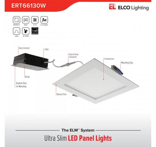 ELCO Lighting ERT66140BZ 12W 6" Ultra Slim LED Square Panel Light Bronze 4000K, 800lm